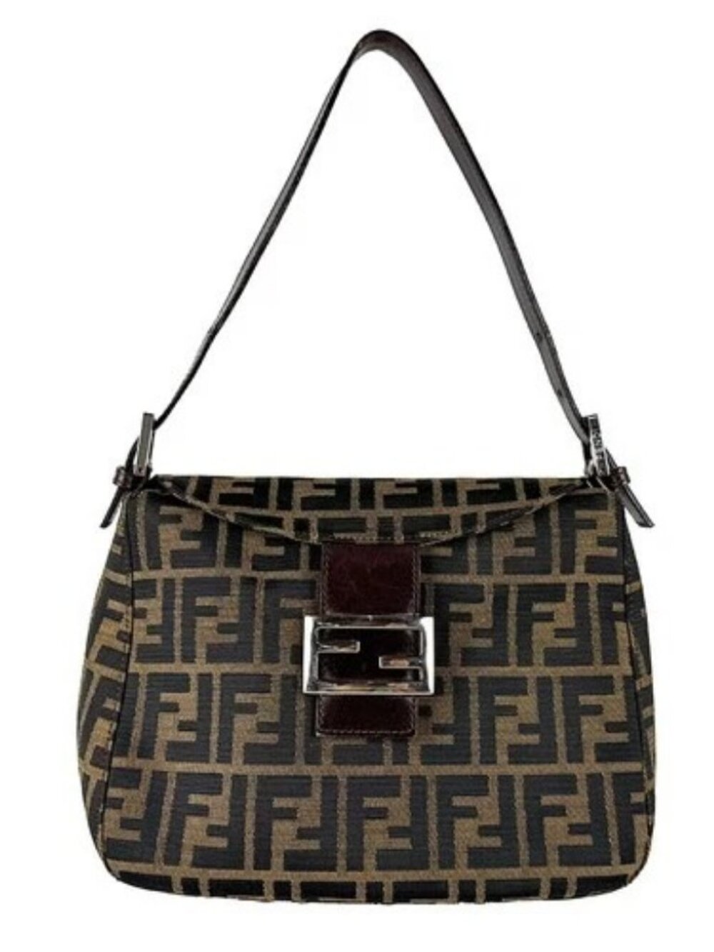 Auth FENDI Zucca Shoulder Bag Brown Nylon Canvas/Leather/Silvetone - z10829